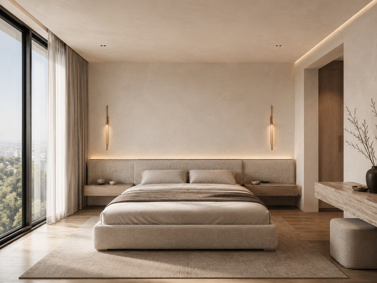 Sypialnia w apartamencie po kompleksowym wykończeniu